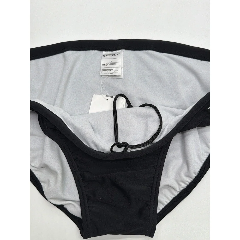 Speedo Mens Black Striped Swim Briefs Plus Size L Lycra Trunks PSDBP5506404BLL